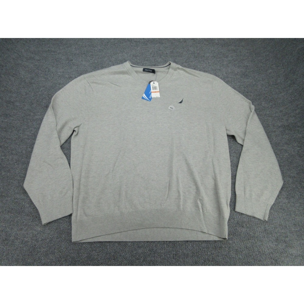 Nautica Mens Sweater NWT Regular Grey Performance V-Neck SR9307 3XL